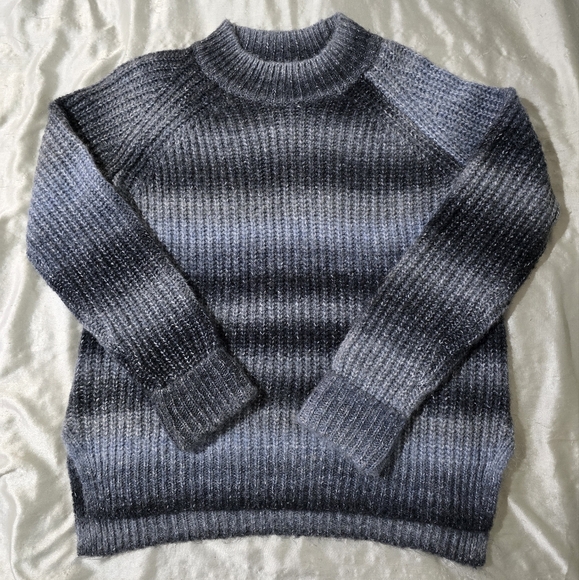 Girl's Youth Old Navy Blue & Gray Ombre Striped Long Sleeve Sweater - Picture 3 of 8